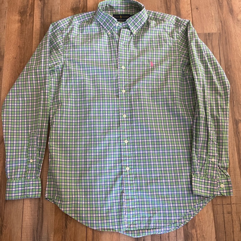 Ralph Lauren Men's Green Plaid Shirt medium